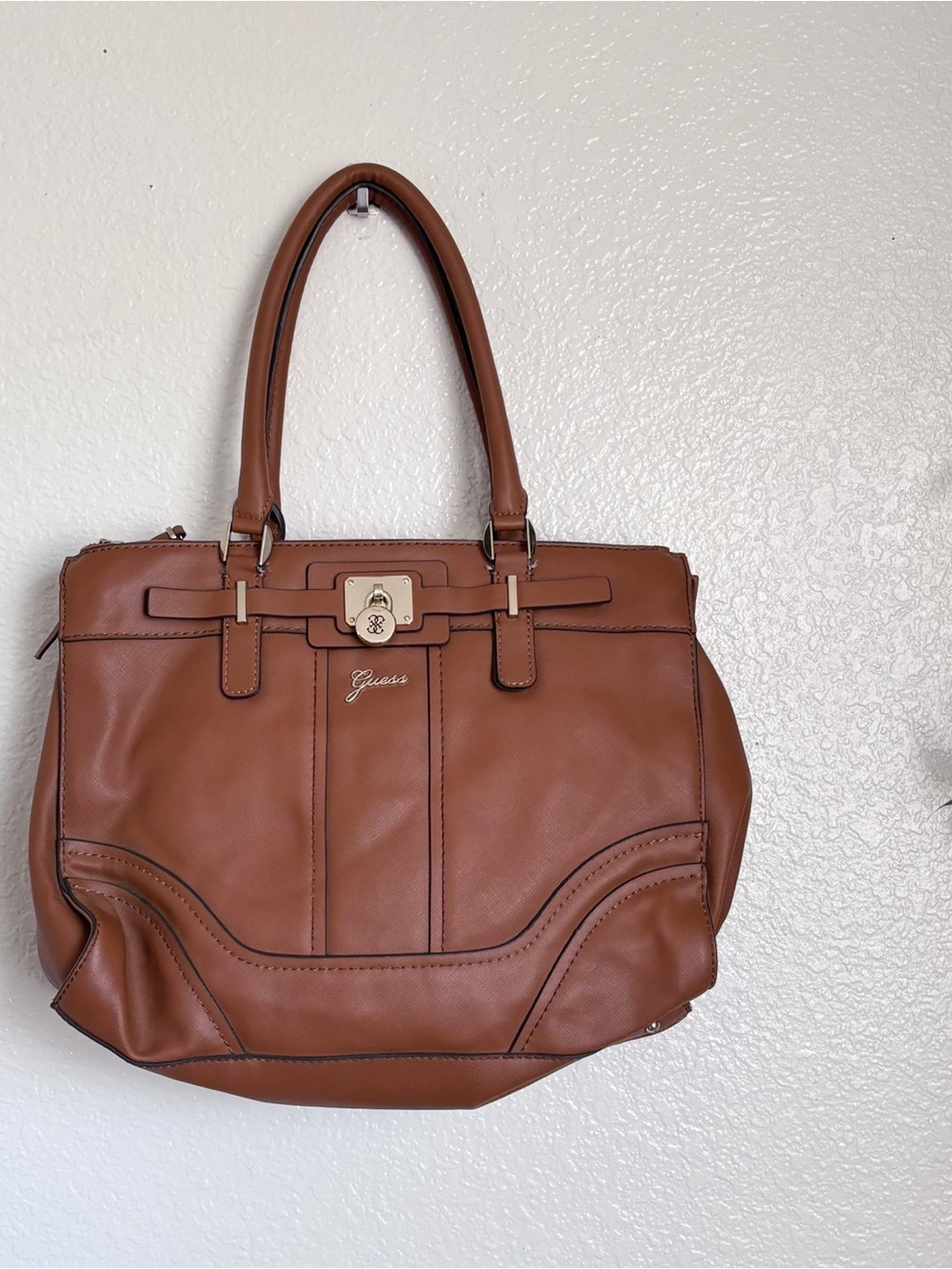 Guess Structured Brown Satchel Bag